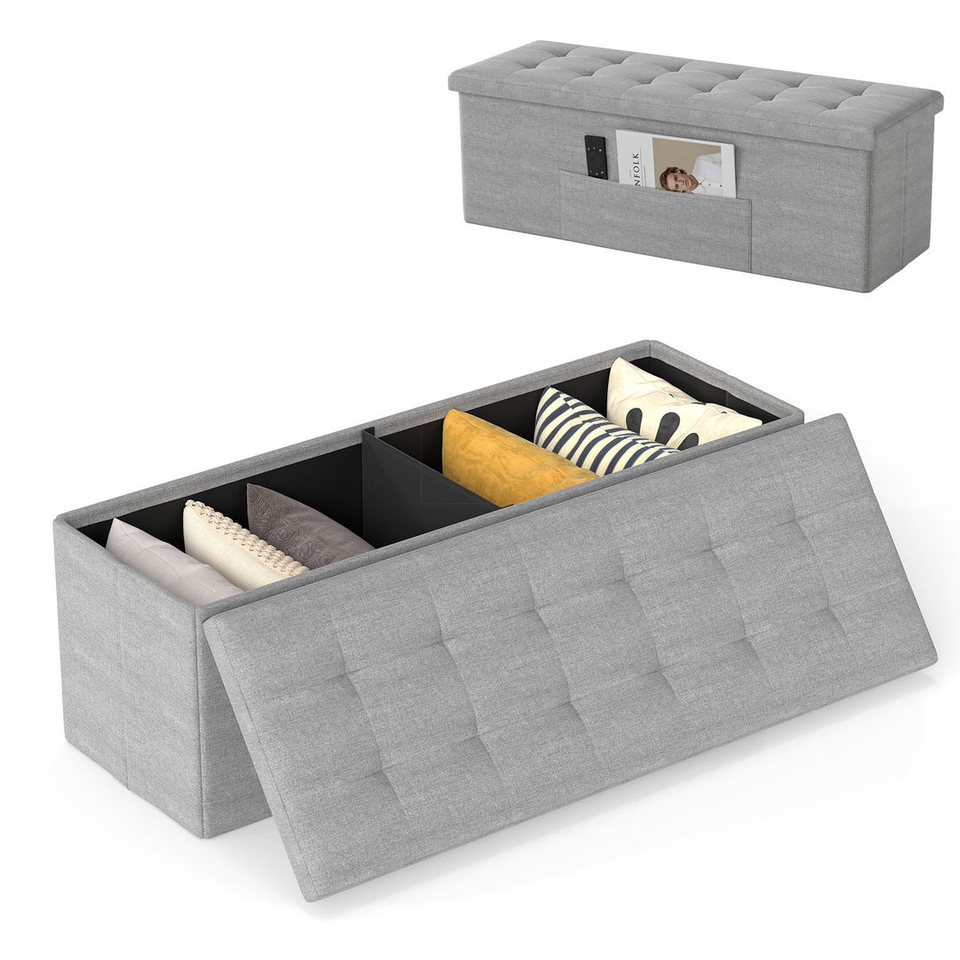 43 Inches Folding Storage Ottoman Bench Linen End of Bed Bench with Padded Seat