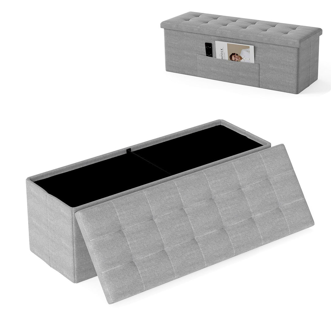 43 Inches Folding Storage Ottoman Bench Linen End of Bed Bench with Padded Seat