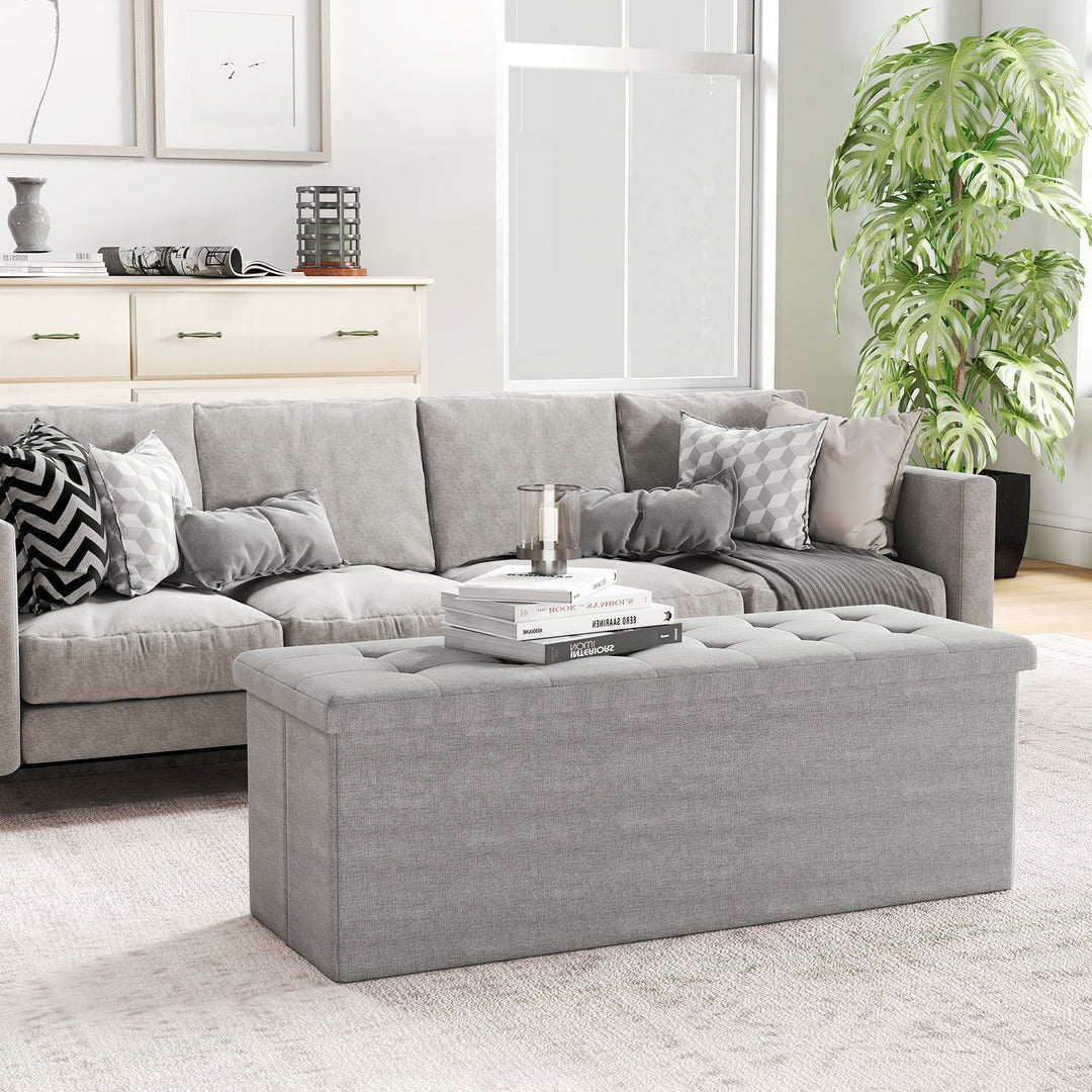 43 Inches Folding Storage Ottoman Bench Linen End of Bed Bench with Padded Seat