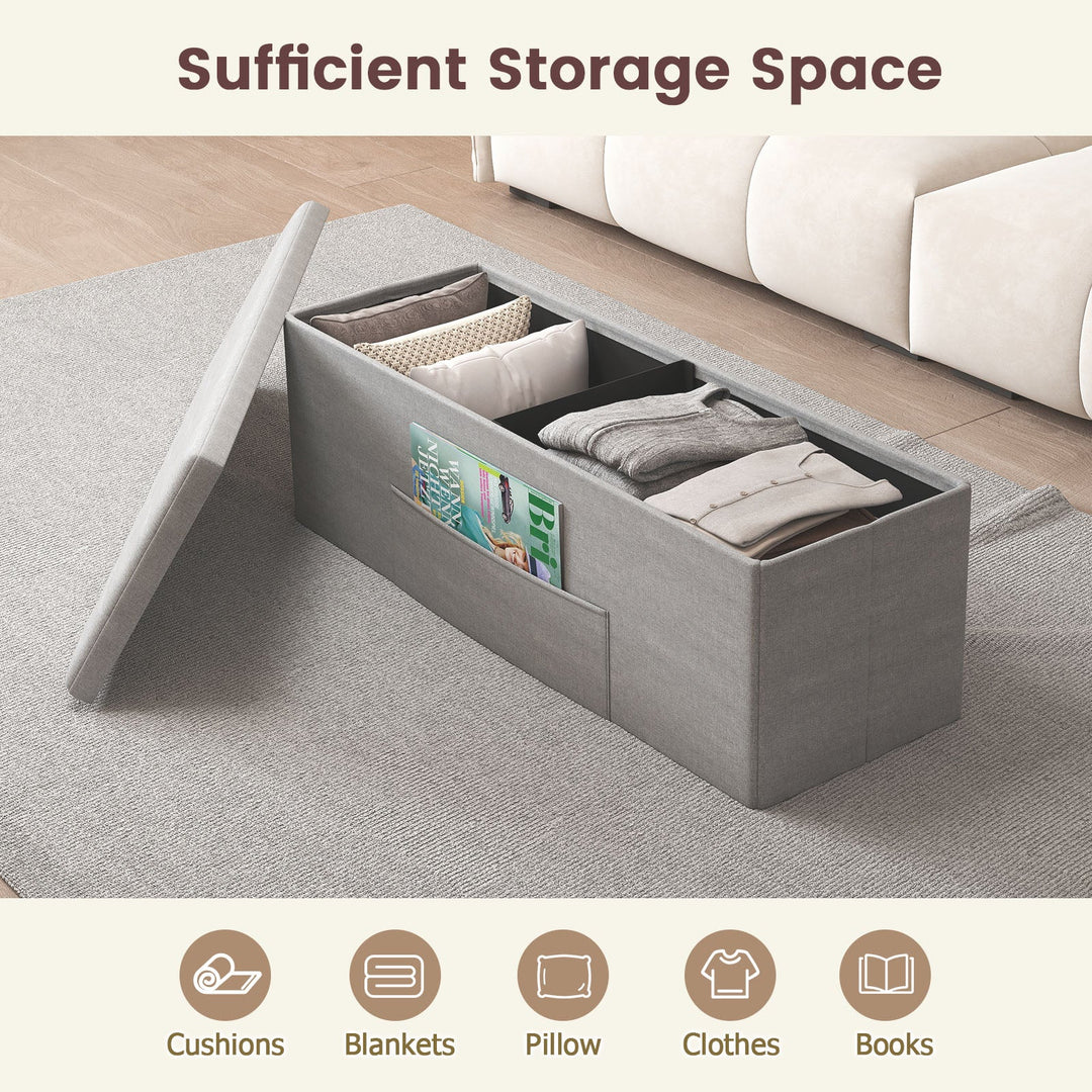 43 Inches Folding Storage Ottoman Bench Linen End of Bed Bench with Padded Seat