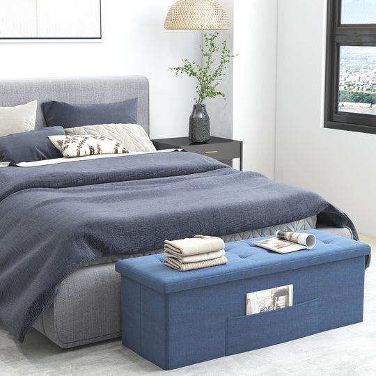 43 Inches Folding Storage Ottoman Bench Linen End of Bed Bench with Padded Seat