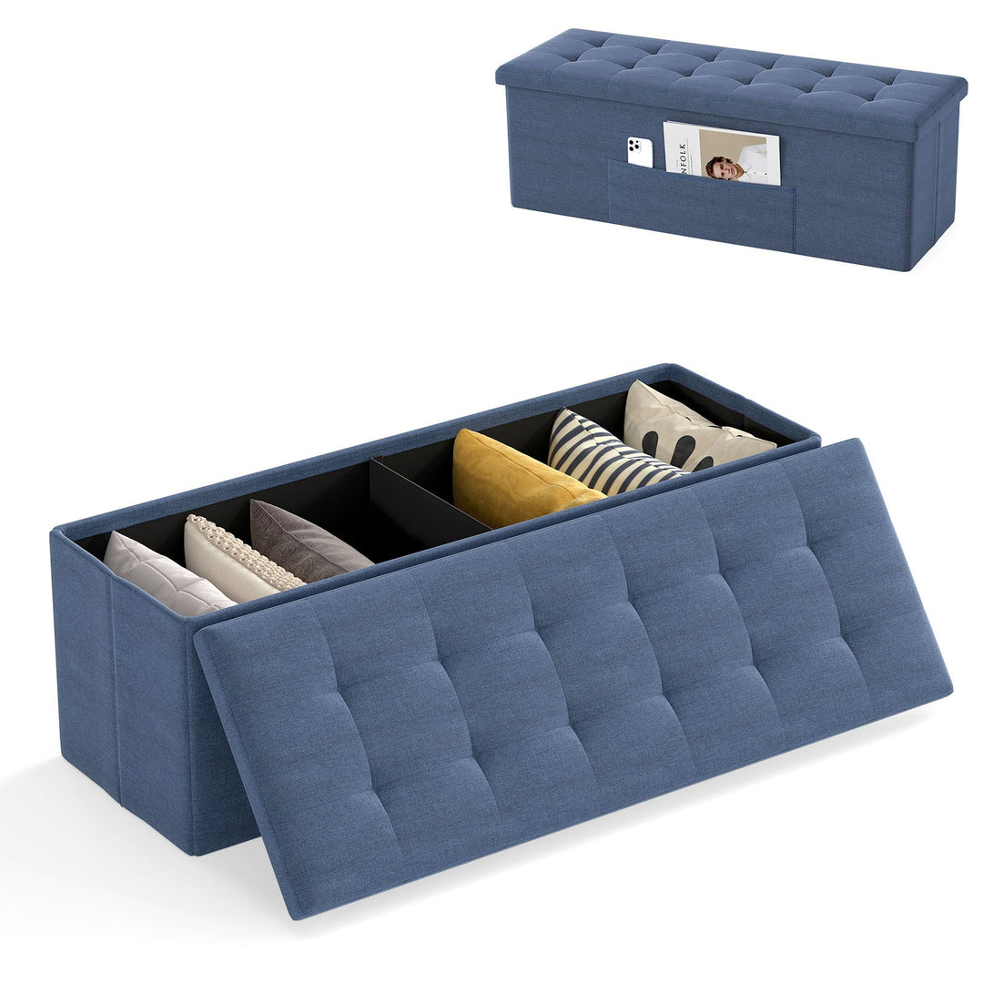 43 Inches Folding Storage Ottoman Bench Linen End of Bed Bench with Padded Seat