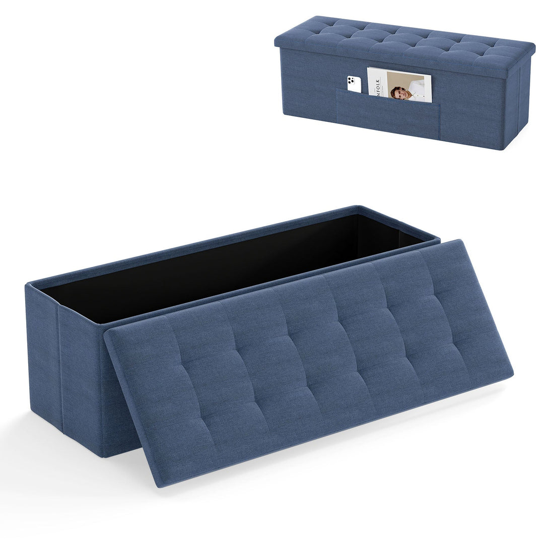 43 Inches Folding Storage Ottoman Bench Linen End of Bed Bench with Padded Seat
