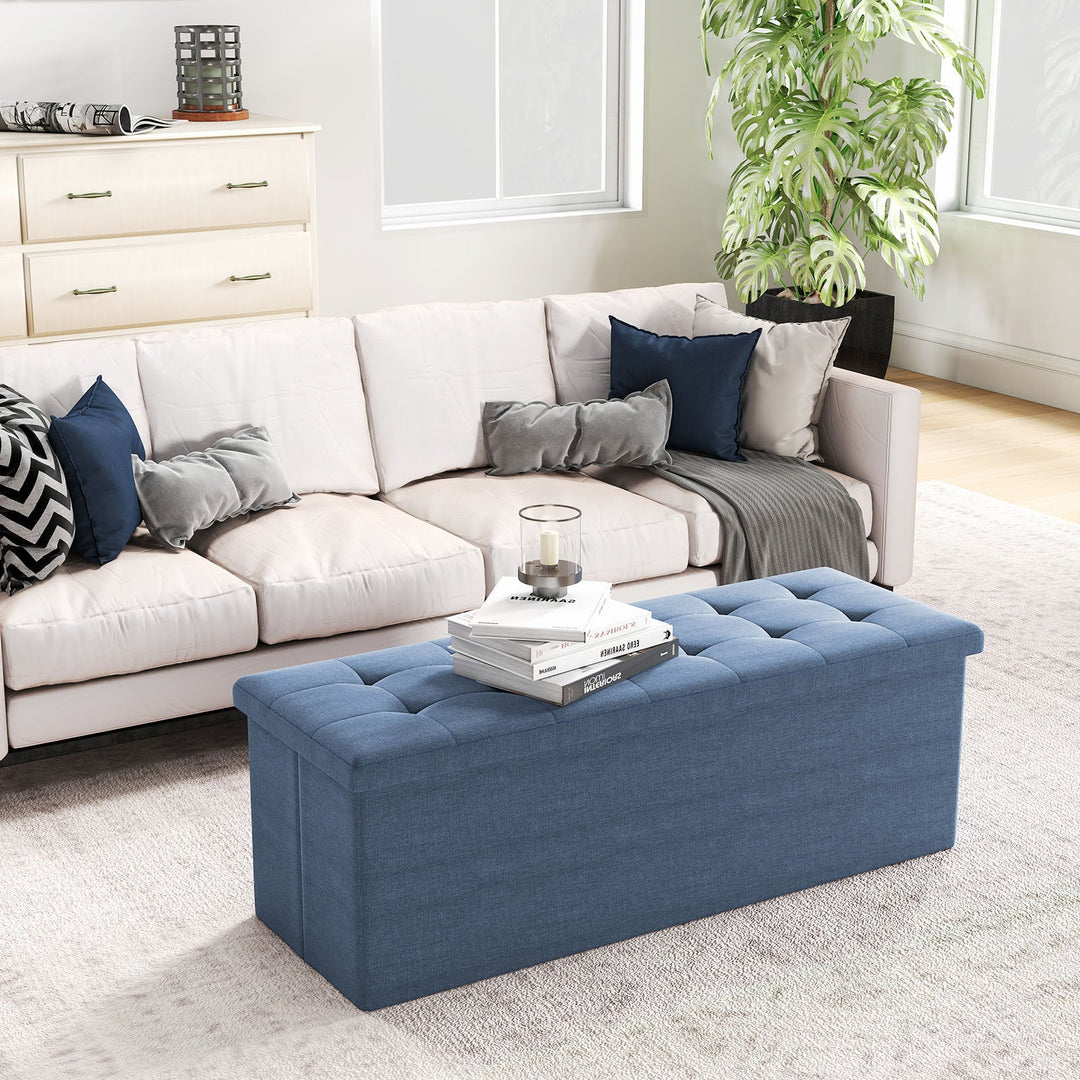 43 Inches Folding Storage Ottoman Bench Linen End of Bed Bench with Padded Seat
