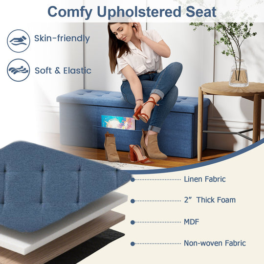 43 Inches Folding Storage Ottoman Bench Linen End of Bed Bench with Padded Seat