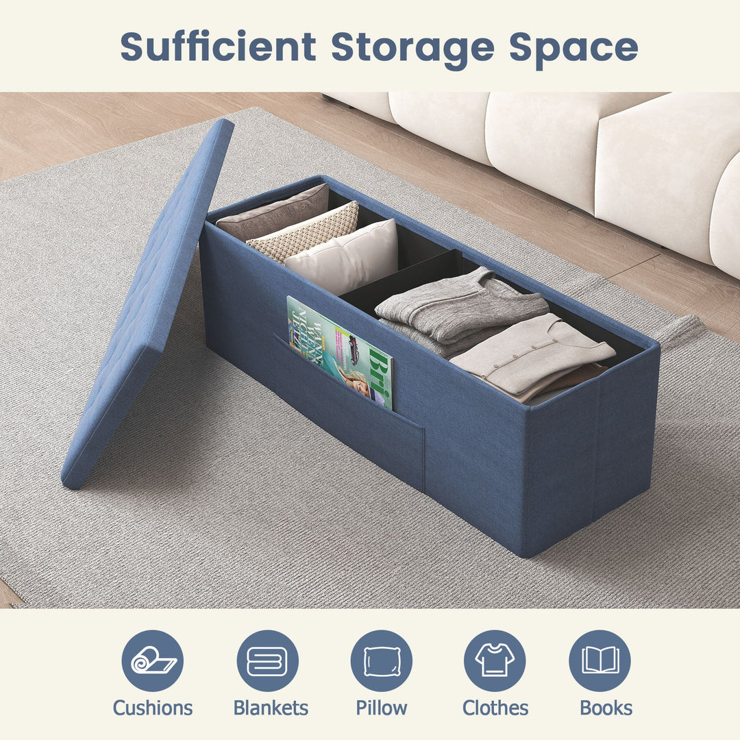 43 Inches Folding Storage Ottoman Bench Linen End of Bed Bench with Padded Seat