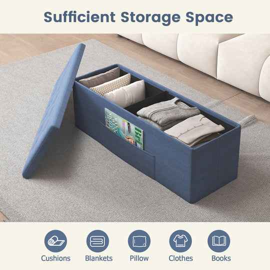 43 Inches Folding Storage Ottoman Bench Linen End of Bed Bench with Padded Seat