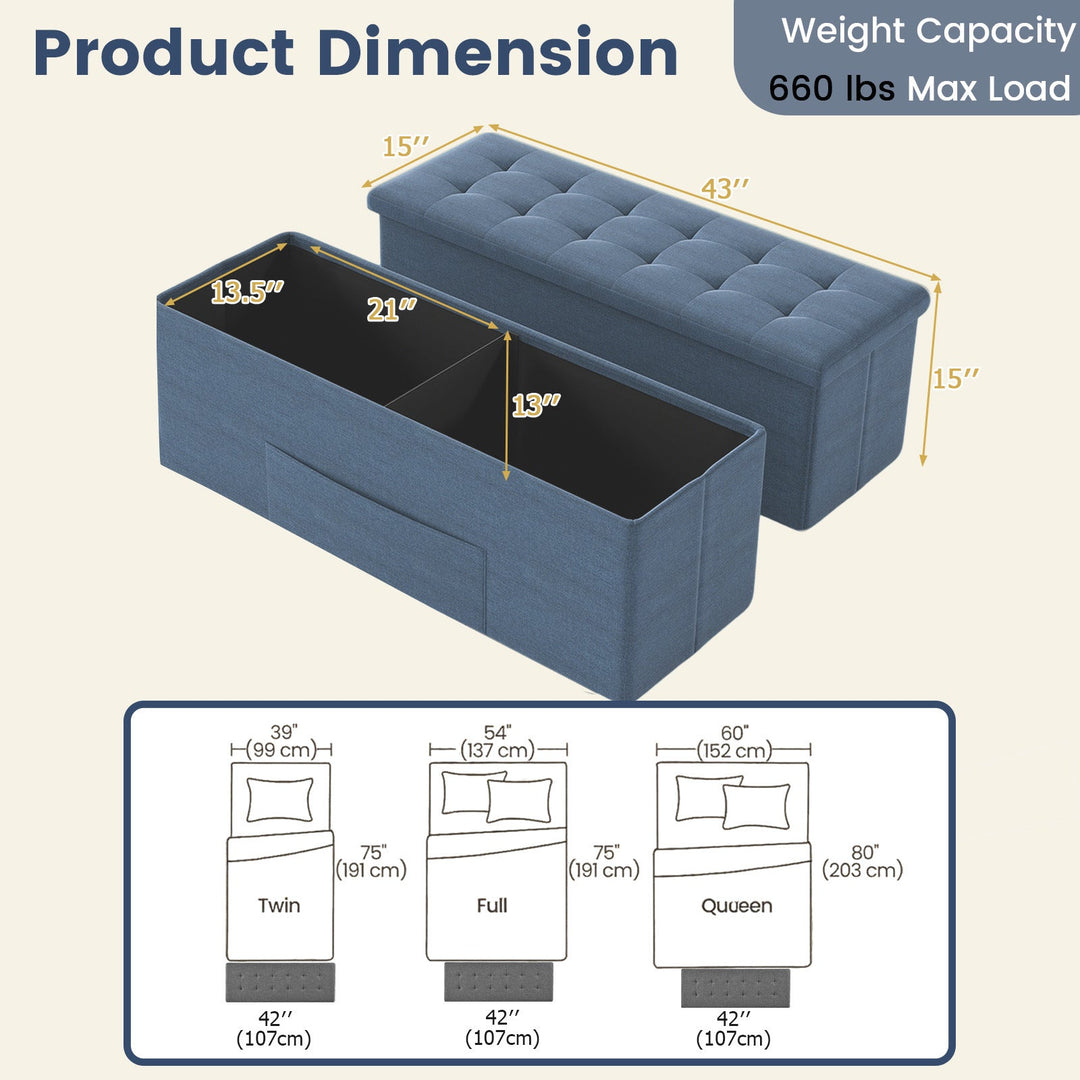 43 Inches Folding Storage Ottoman Bench Linen End of Bed Bench with Padded Seat