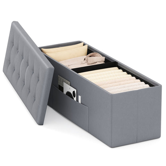 43 Inches Folding Storage Ottoman Bench Foot Rest Stool End of Bed Bench