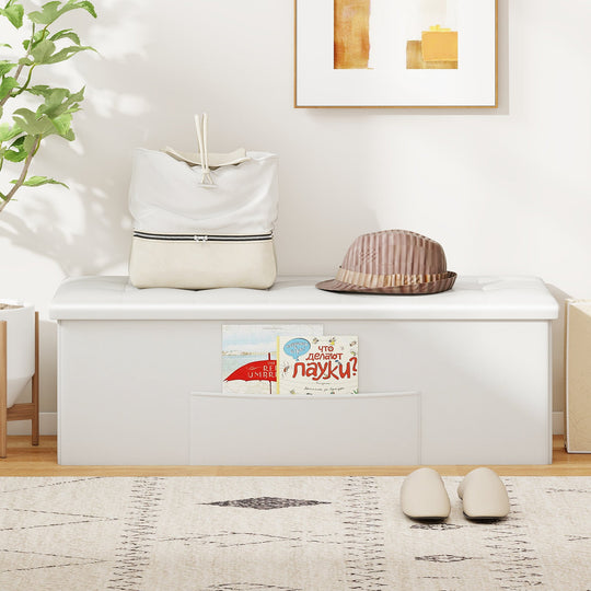 43 Inches Folding Storage Ottoman Bench Foot Rest Stool End of Bed Bench