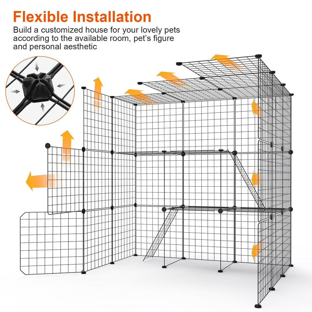 3 Tier Large Cat Cage Enclosure Indoor Cat Playpen Iron Construction Cat House Detachable Cat Crate With 2 Ladders Doors For 1-4 Cats 41.73ÓL x 41.73Ó