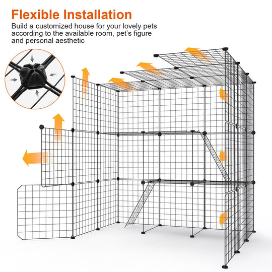 3 Tier Large Cat Cage Enclosure Indoor Cat Playpen Iron Construction Cat House Detachable Cat Crate With 2 Ladders Doors For 1-4 Cats 41.73ÓL x 41.73Ó