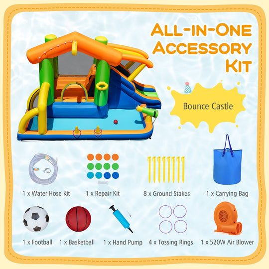 8-in-1 Jumping Castle with Slide and 520W Blower