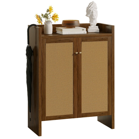Rattan Shoe Cabinet with Doors, 6-Tier Storage Organizer
