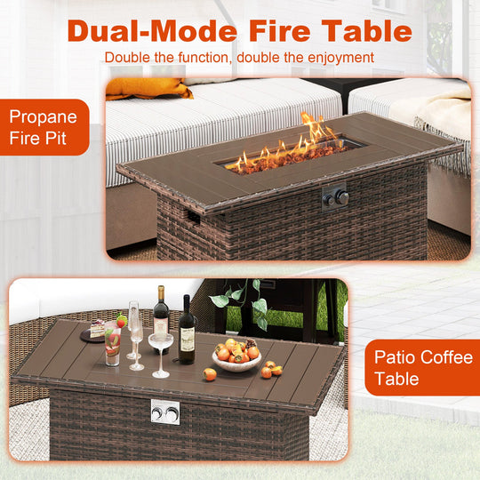 44.5 Inch Propane Fire Pit Table Rattan Gas 2-in-1 with Stainless Steel Burner