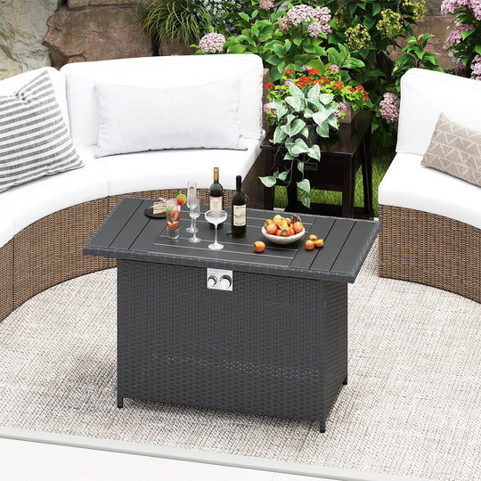 44.5 Inch Propane Fire Pit Table Rattan Gas 2-in-1 with Stainless Steel Burner