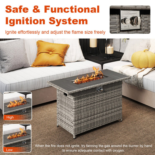 44.5 Inch Propane Fire Pit Table Rattan Gas 2-in-1 with Stainless Steel Burner