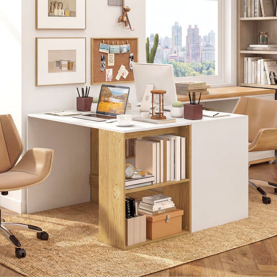 44 Inch Wooden Computer Desk with Bookshelf for Small Space
