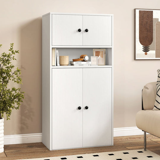 44 Inches Tall Bookshelf with Doors and Adjustable Shelf