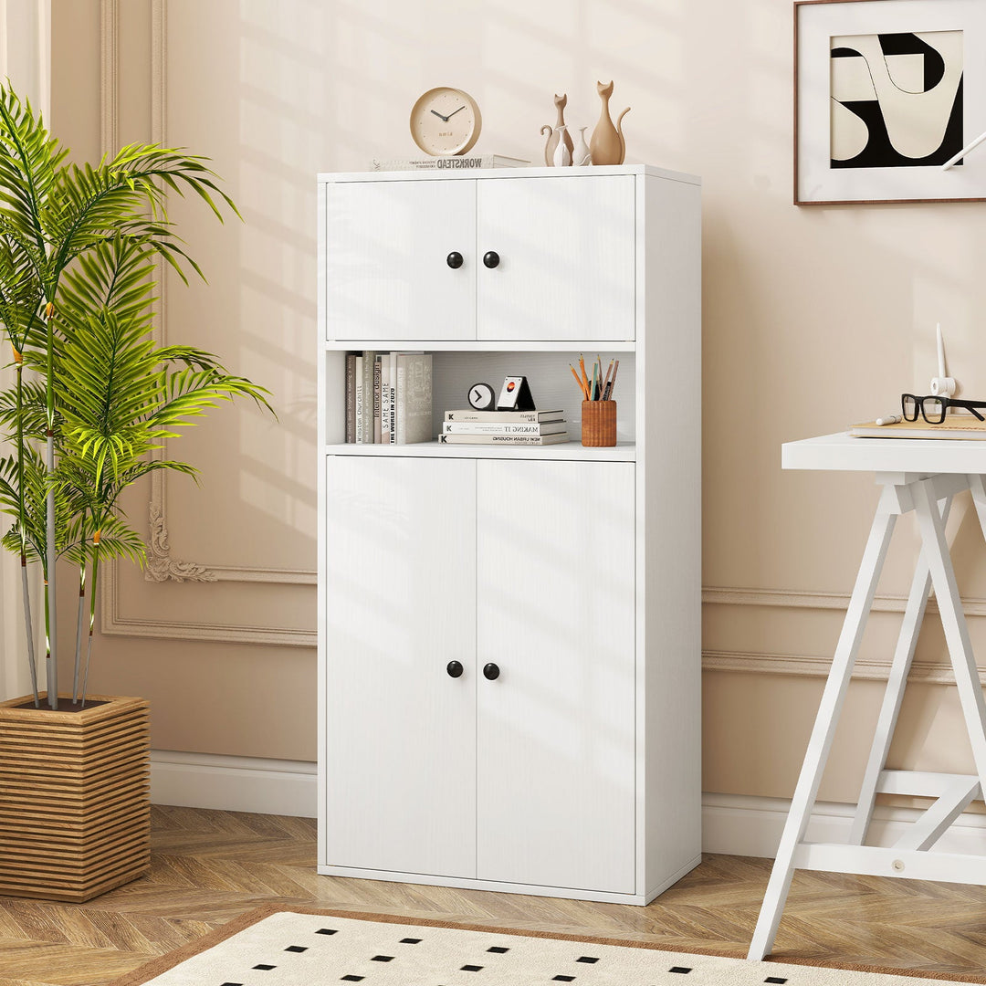44 Inches Tall Bookshelf with Doors and Adjustable Shelf
