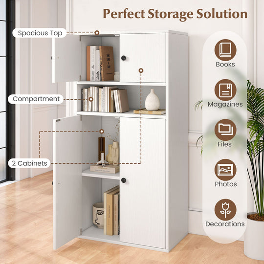 44 Inches Tall Bookshelf with Doors and Adjustable Shelf