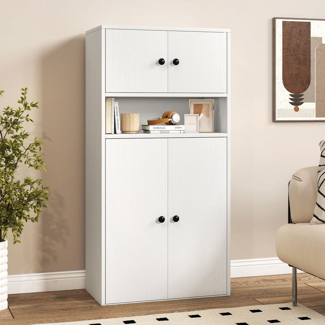 44 Inches Tall Bookshelf with Doors and Adjustable Shelf