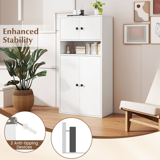 44 Inches Tall Bookshelf with Doors and Adjustable Shelf