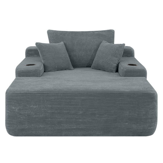 Convertible Chaise Lounge Sleeper Sofa with Cup Holders & Pillows