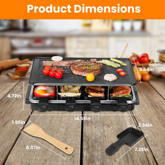 Raclette Grill for 8 People with Reversible Non-Stick Griddle