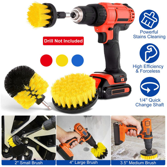3Pcs/Set Drill Brush Power Scrubber Cleaning Brush for Car Carpet Wall Tile Tub Cleaner Combo