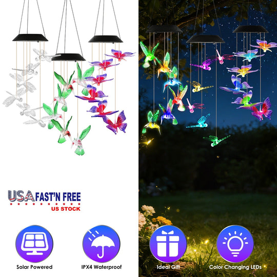 Solar Wind Chimes 3-Pack with Color Changing LED Lights