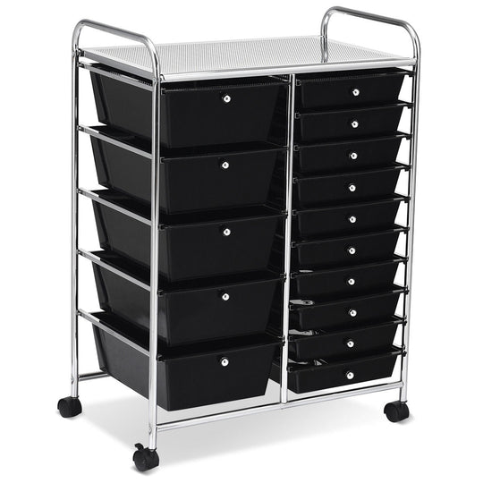 15-Drawer Utility Rolling Cart with Drawers Multi-Use Storage-Icecream Multicolor