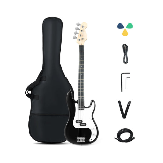 45.5 Inch Electric Bass Guitar with Double Pickups and Gig Bag for Beginners