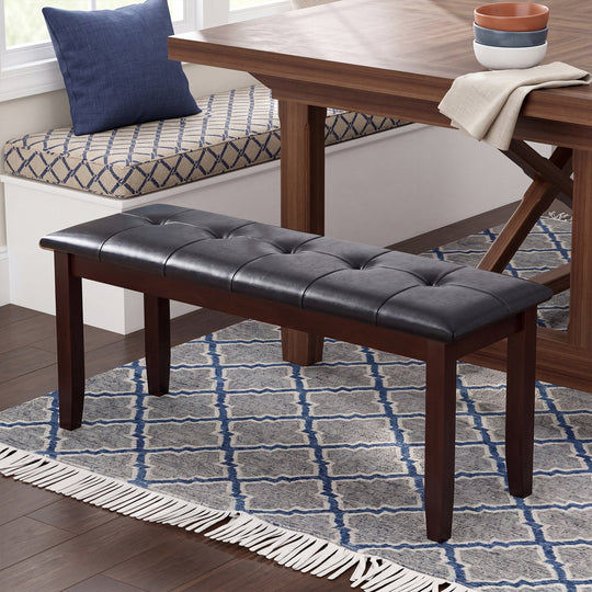 Upholstered Bench with Tufted Seat and Wood Legs, 45.5"