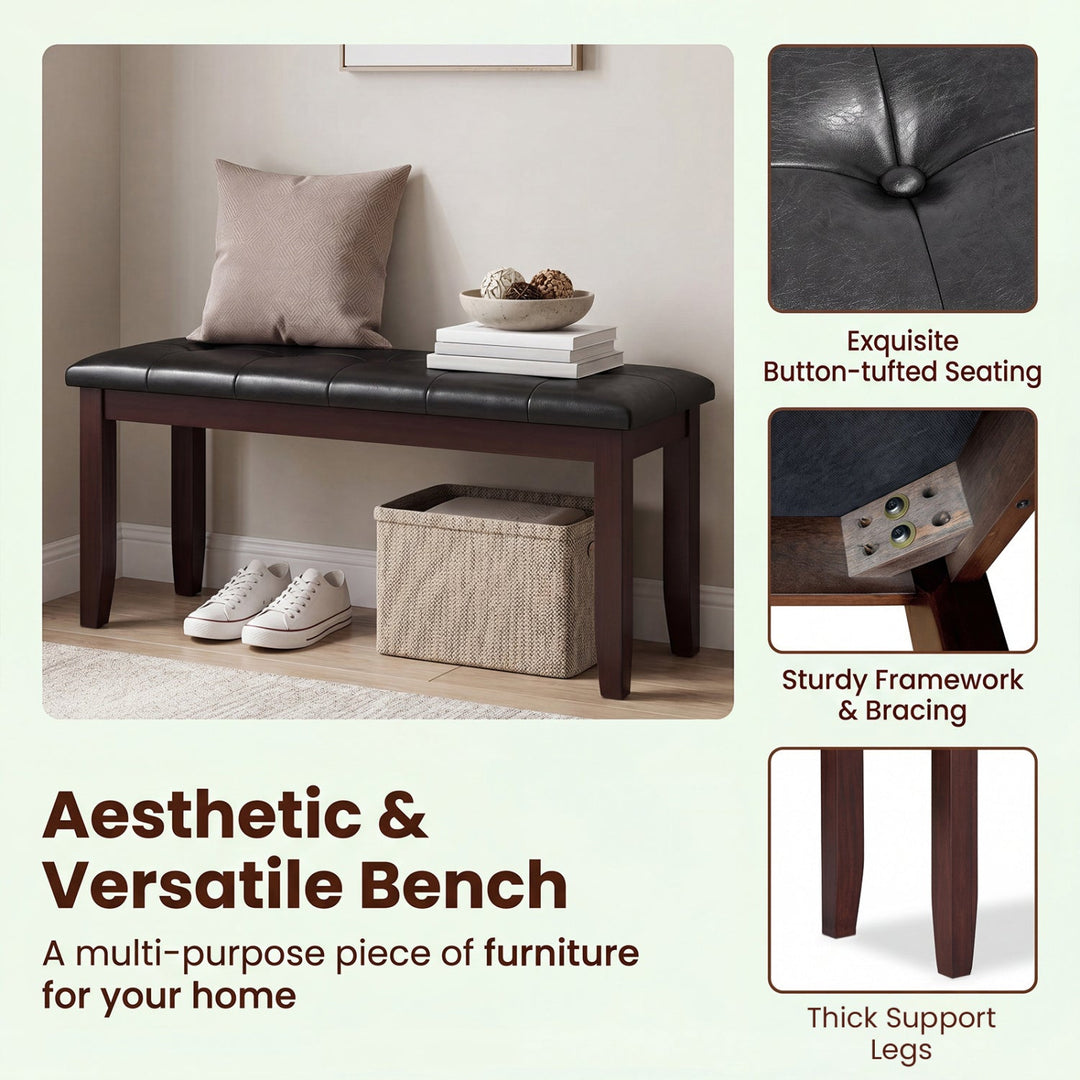 Upholstered Bench with Tufted Seat and Wood Legs, 45.5"