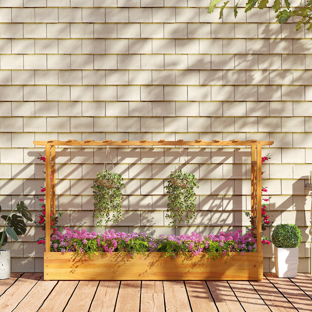 45 Inch Wooden Raised Garden Bed with Lattice Trellis for Outdoor-Natural