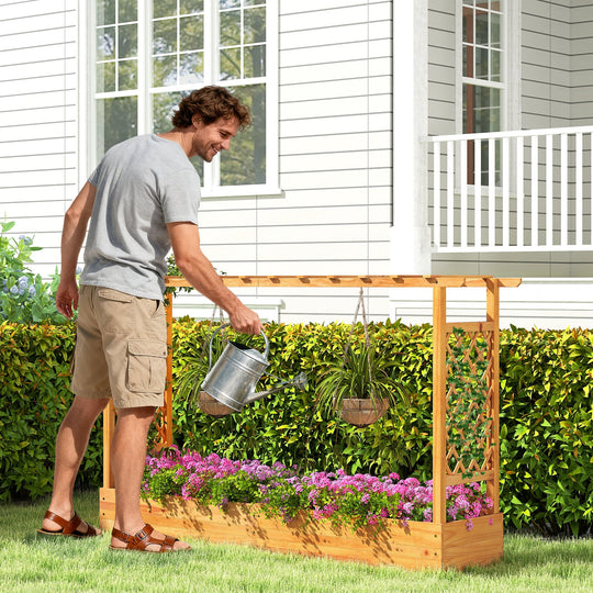 45 Inch Wooden Raised Garden Bed with Lattice Trellis for Outdoor-Natural