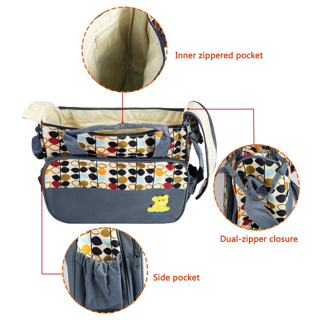 5PCS Baby Nappy Diaper Bags Set Mummy Diaper Shoulder Bags w/ Nappy Changing Pad Insulated Pockets Travel Tote Bags For Mom Dad