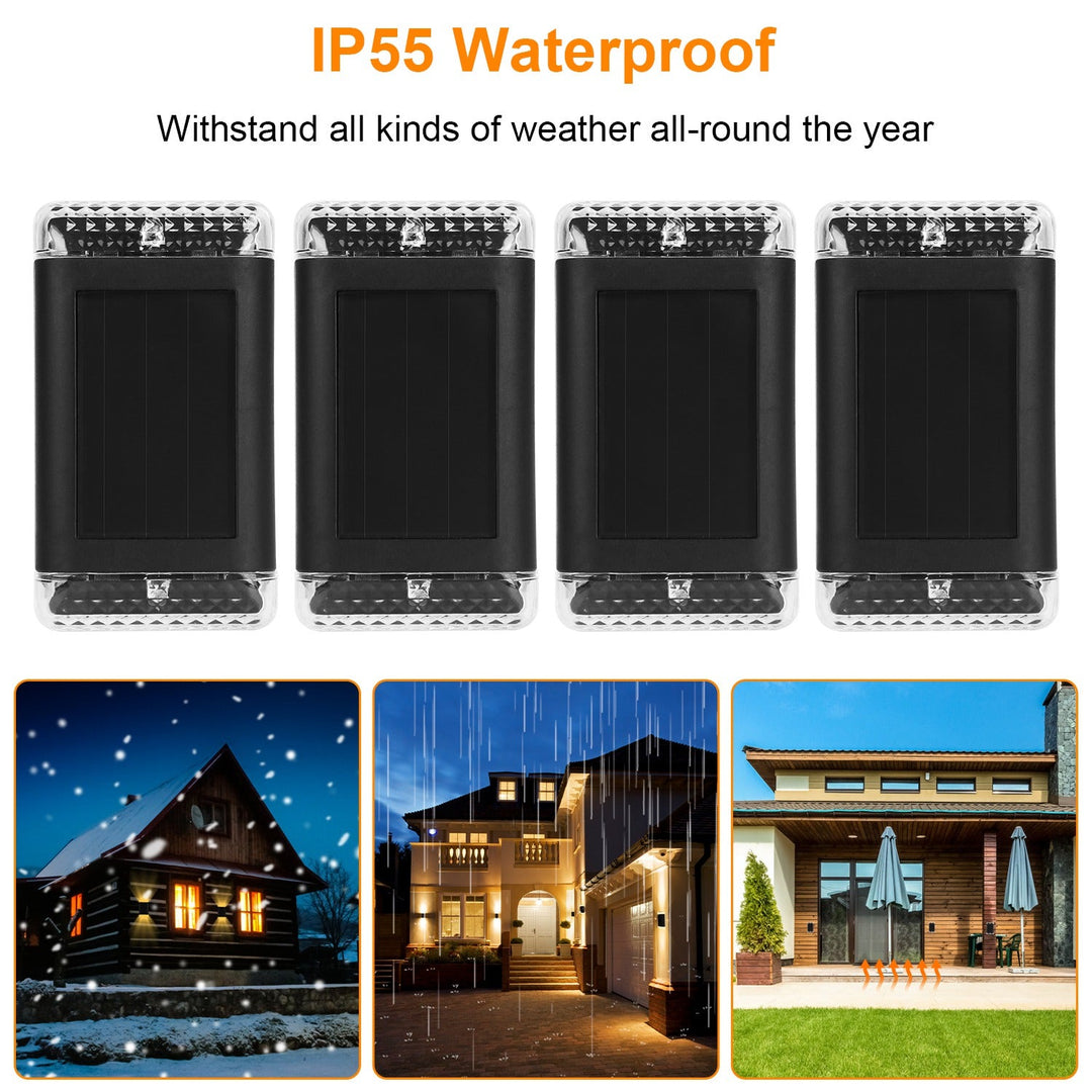 4Pack Solar Powered Wall Sconce Light IP55 Waterproof Rechargeable Optical Sensor Lamp Warm Yellow Lighting Lamp for Outdoor Fence Path Deck Patio