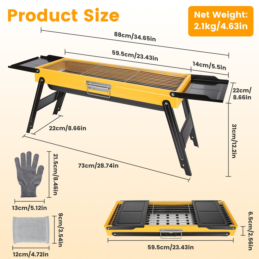 Portable Folding Charcoal Grill with Side Shelves