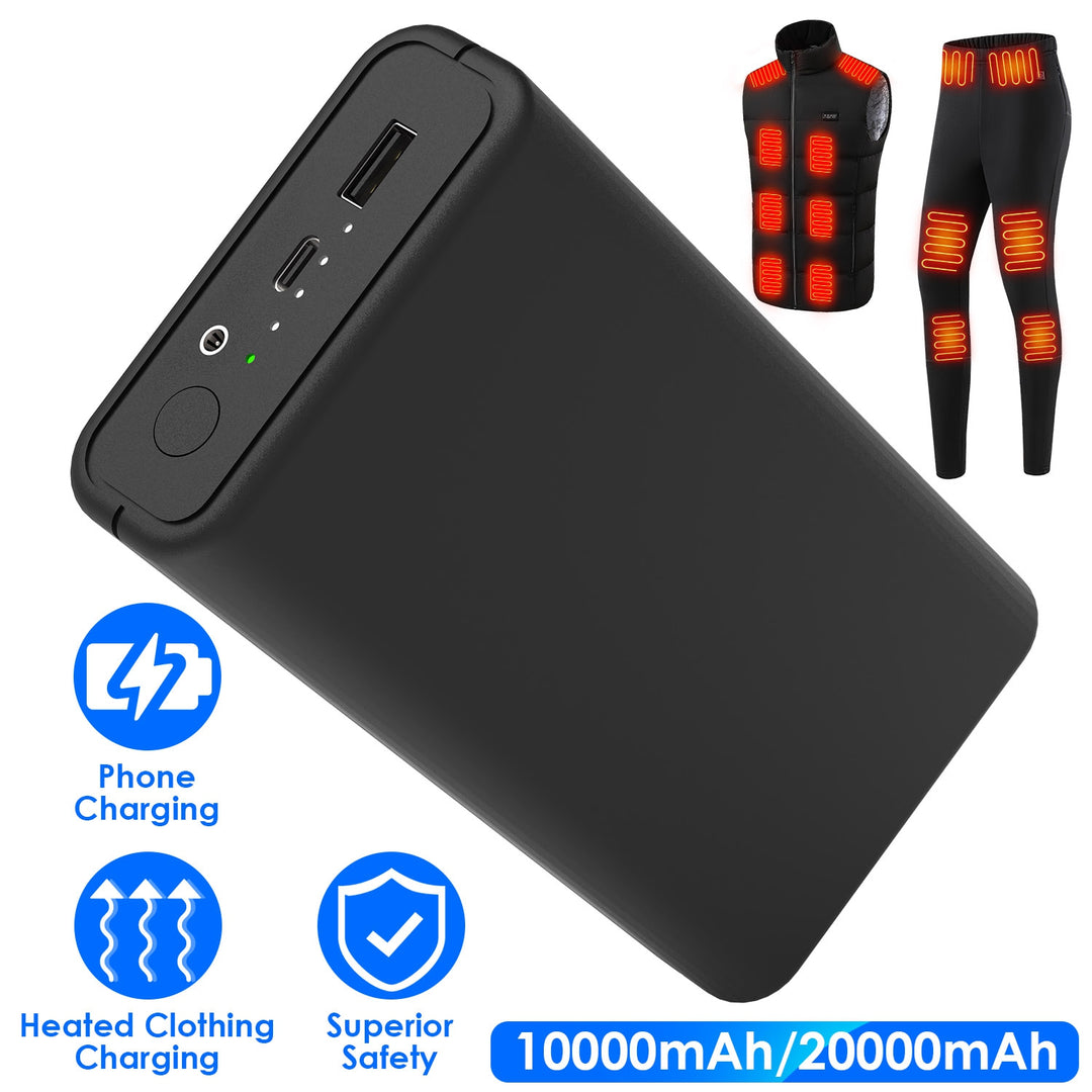 20000mAh 5V 2A Power Bank for Heated Jackets Vests Pants Gloves Scarves DC 7.4V 2A Heated Clothing Replacement Battery Pack for Men Women