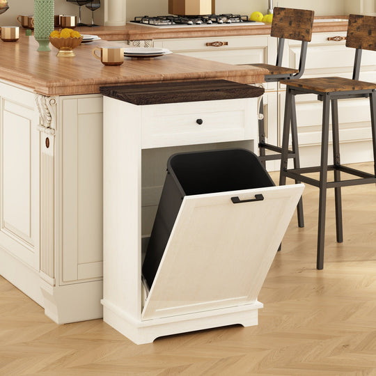 10 Gallon Tilt-Out Trash Cabinet with Drawer - Antique White