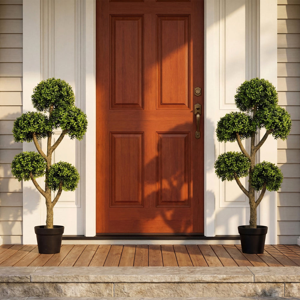 46-Inch Artificial Boxwood Topiary Tree Fake Potted Boxwood Tree with 5 Ball