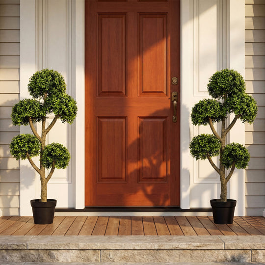 46-Inch Artificial Boxwood Topiary Tree Fake Potted Boxwood Tree with 5 Ball