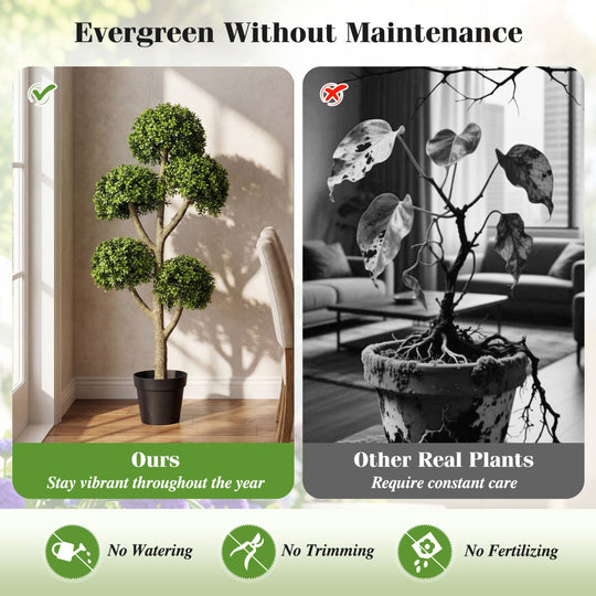 46-Inch Artificial Boxwood Topiary Tree Fake Potted Boxwood Tree with 5 Ball