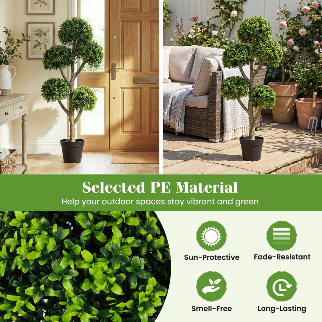 46-Inch Artificial Boxwood Topiary Tree Fake Potted Boxwood Tree with 5 Ball