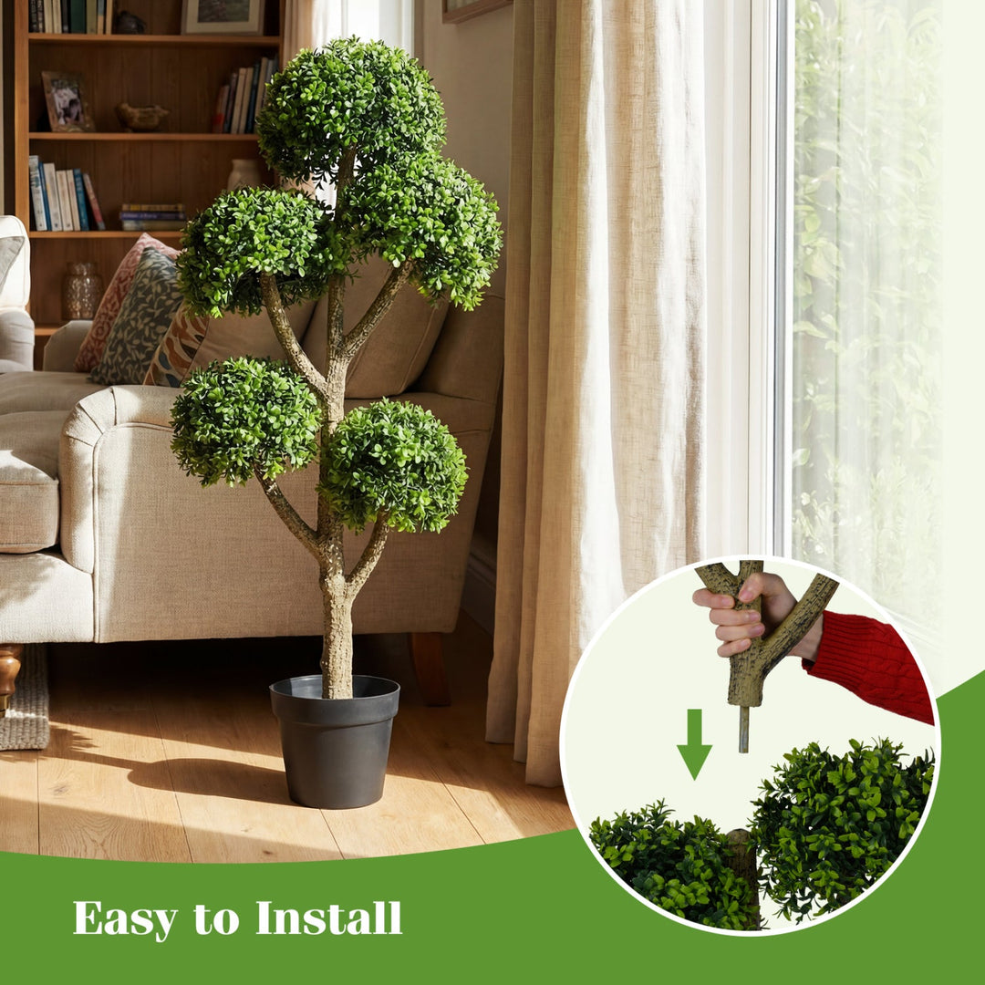 46-Inch Artificial Boxwood Topiary Tree Fake Potted Boxwood Tree with 5 Ball