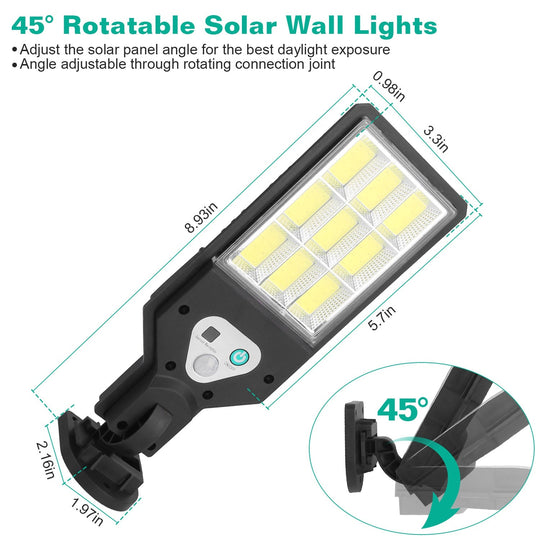 Solar Wall Light Outdoor 9 COB Beads PIR Motion Sensor Remote Control Wireless Lamps IP45 Waterproof Lighting for Garage Front Door Garden Pathway