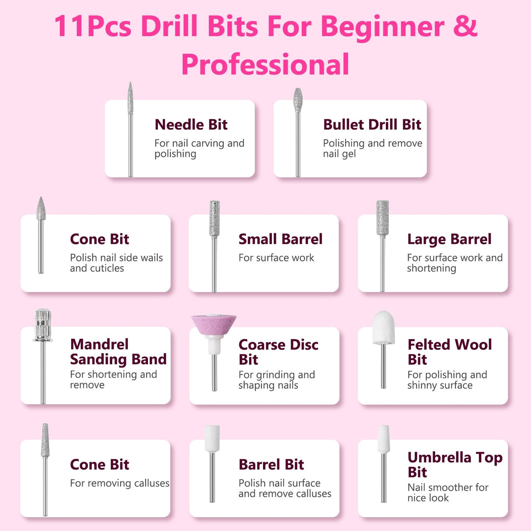Portable Electric Nail Drill – 45,000 RPM, 11 Bits, Cordless, Rechargeable