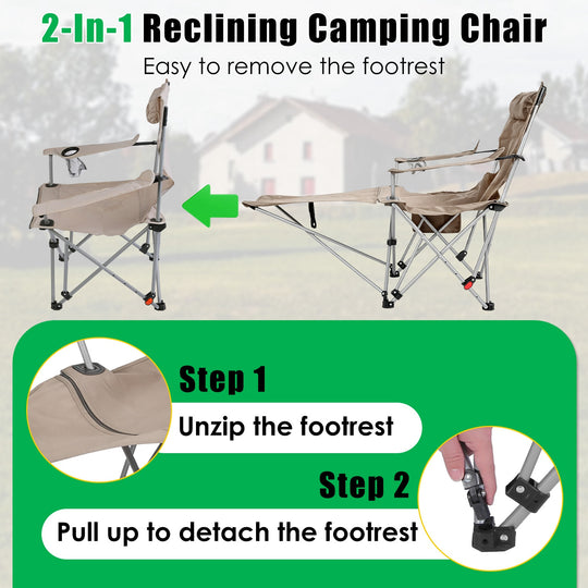 Reclining Camping Chair with Footrest – 4-Position Adjustable